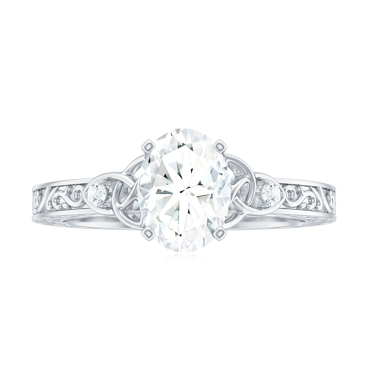 1.2 Carat Oval Cut Moissanite Celtic Engagement Ring with Engraving Details