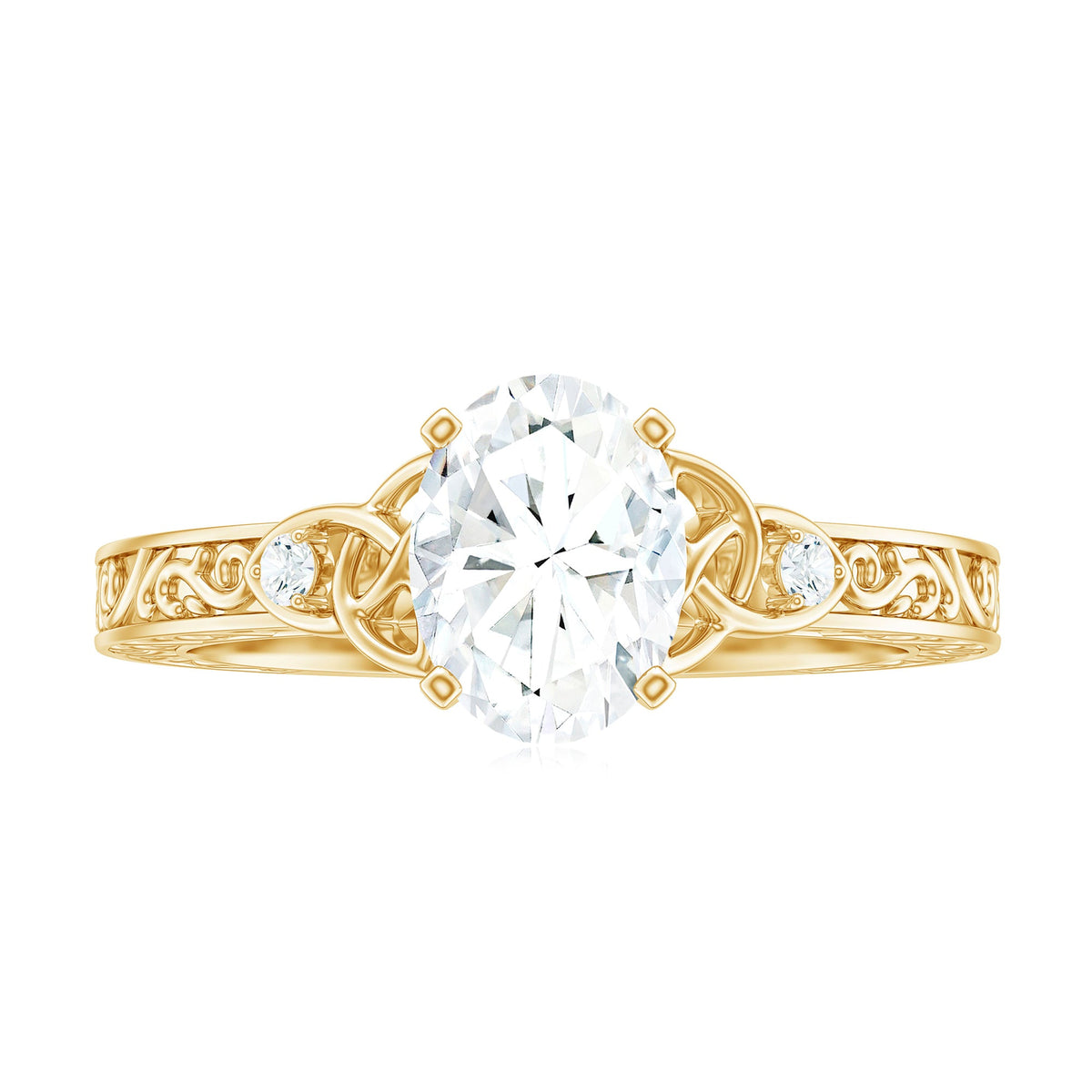 1.2 Carat Oval Cut Moissanite Celtic Engagement Ring with Engraving Details