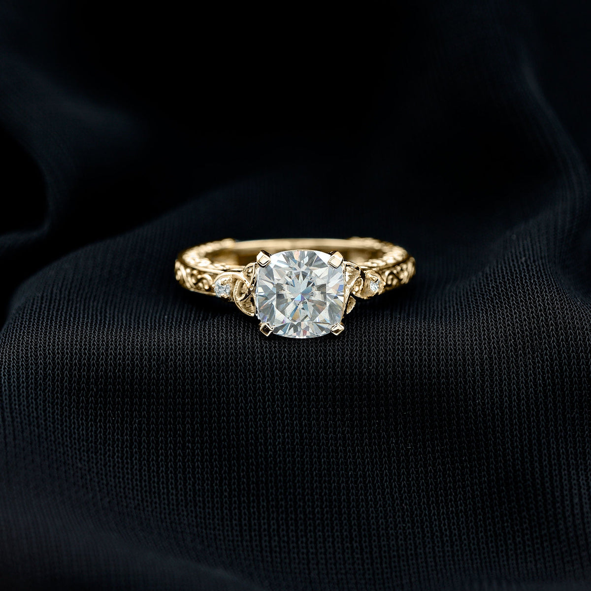 Cushion Cut Moissanite Antique Style Engagement Ring