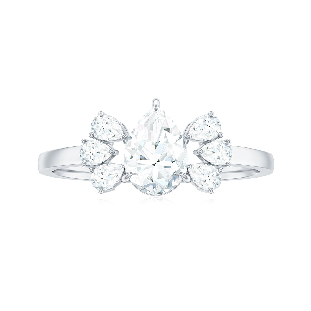 Certified Moissanite Pear Shape Engagement Ring with Trio