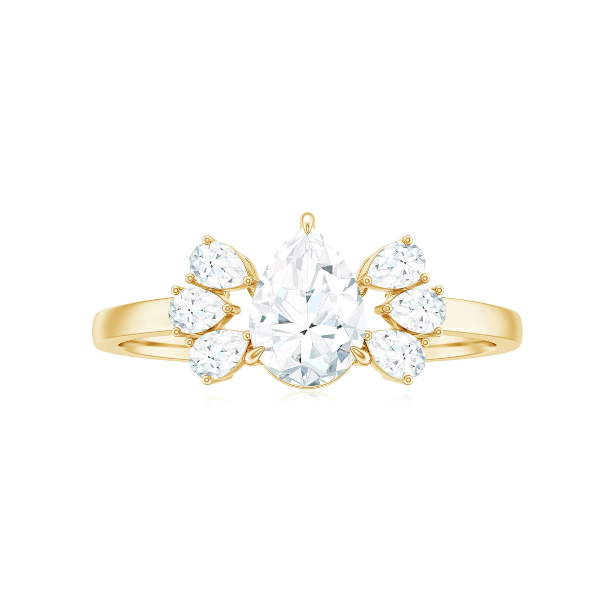 Certified Moissanite Pear Shape Engagement Ring with Trio