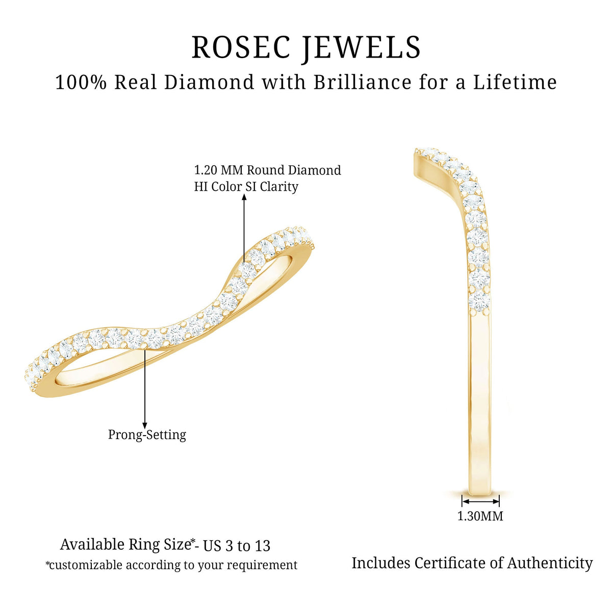 Natural Diamond Curved Enhancer Ring with Certificate