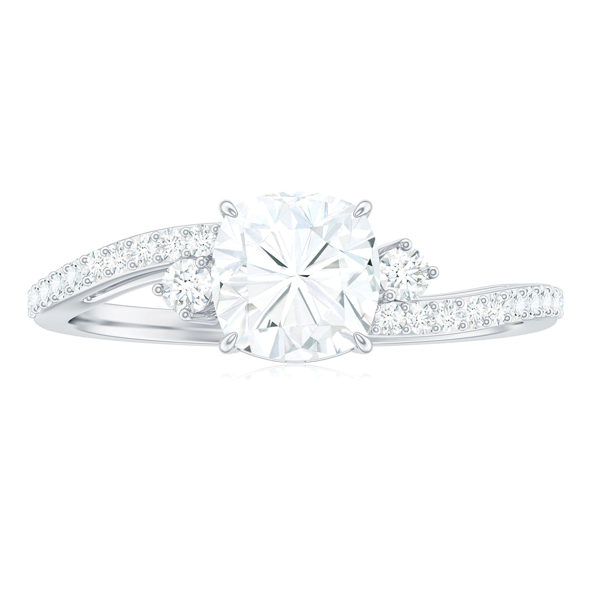 1.7 Carat Cushion Cut Moissanite Bypass Engagement Ring for Women