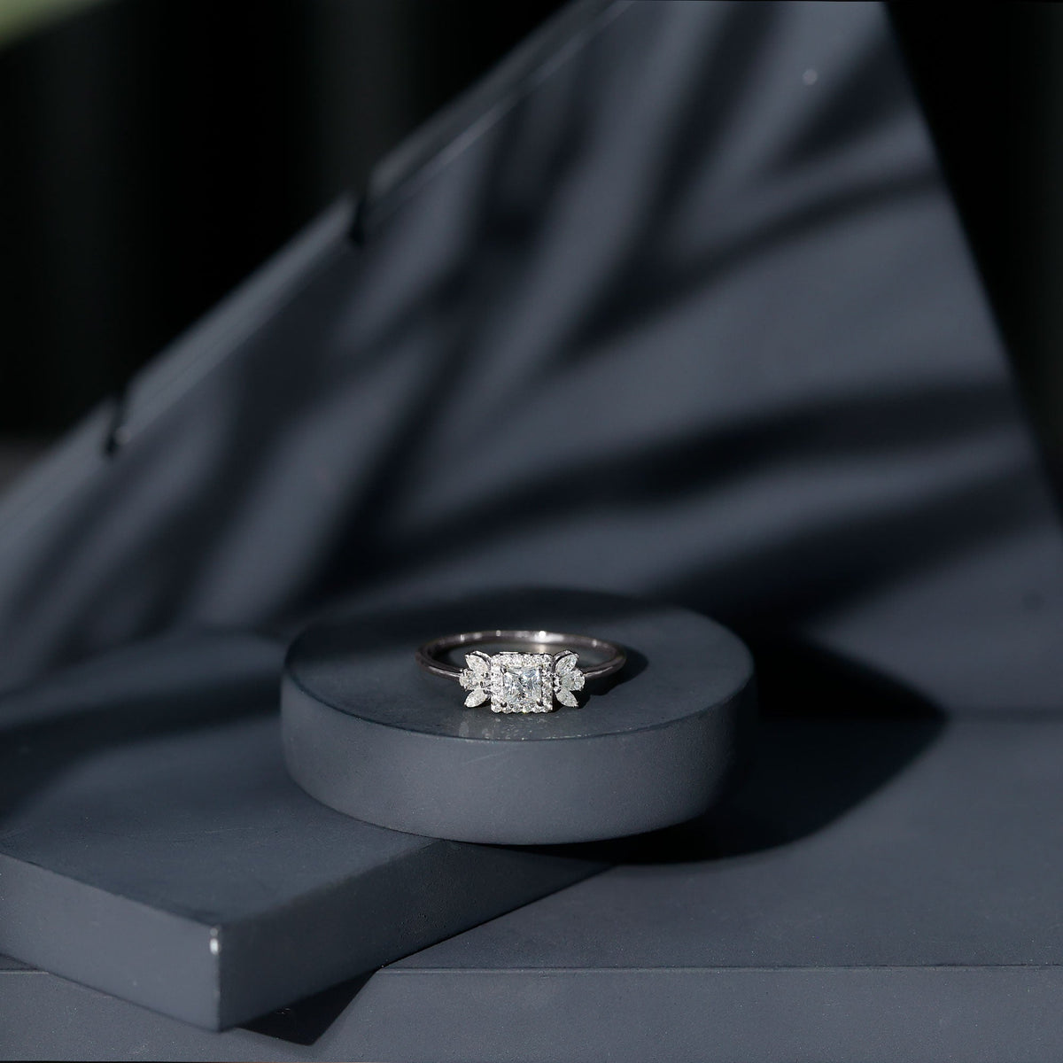 Princess Cut Moissanite Halo Engagement Ring with Certificate