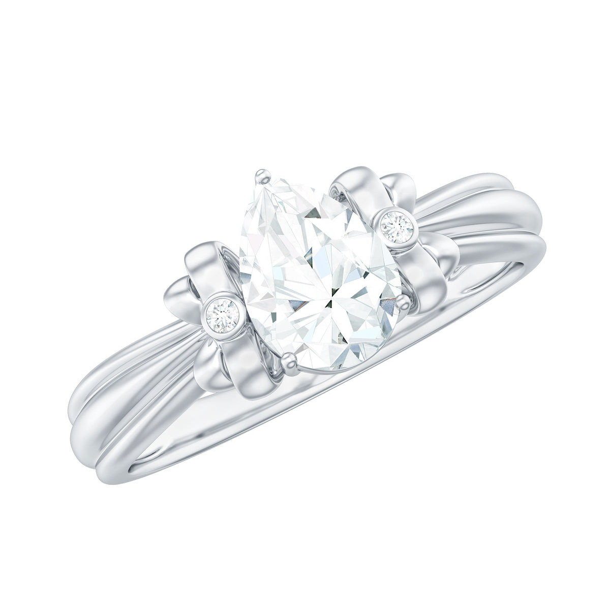 0.7 Carat Pear Shape Moissanite Bow Engagement Ring