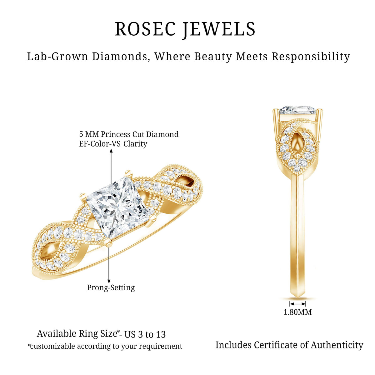 Lab Grown Diamond Princess Cut Engagement Ring For Her