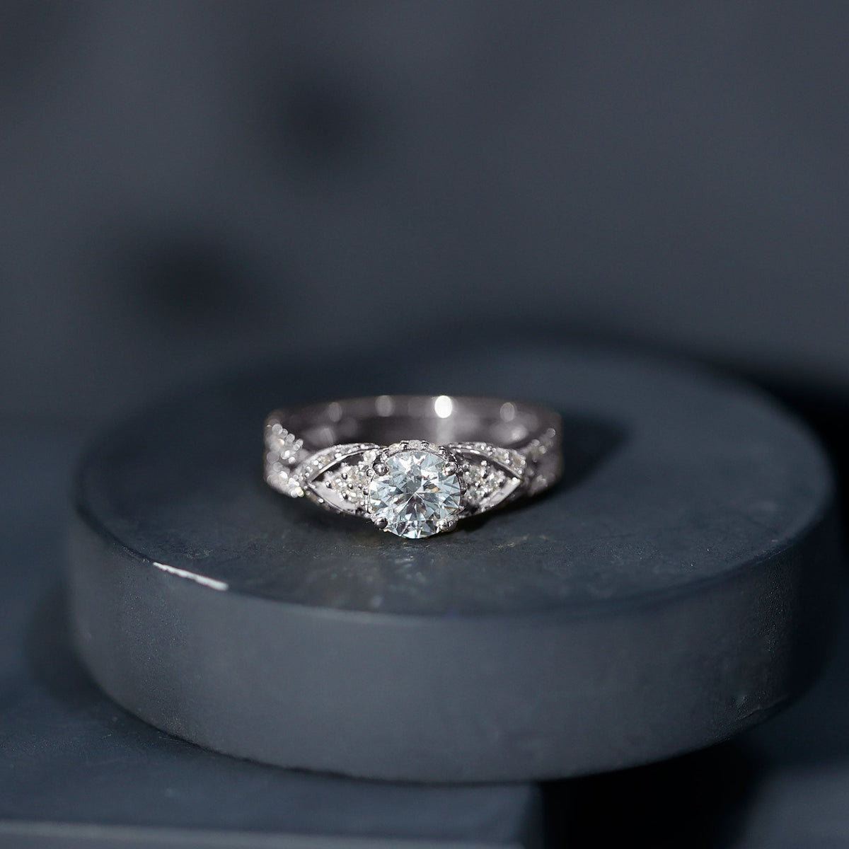 Lab Grown Diamond Round Engagement Ring With Side Stone