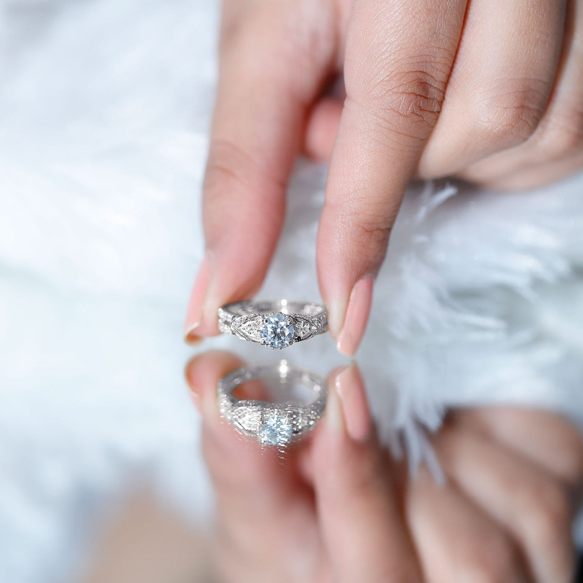Lab Grown Diamond Round Engagement Ring With Side Stone