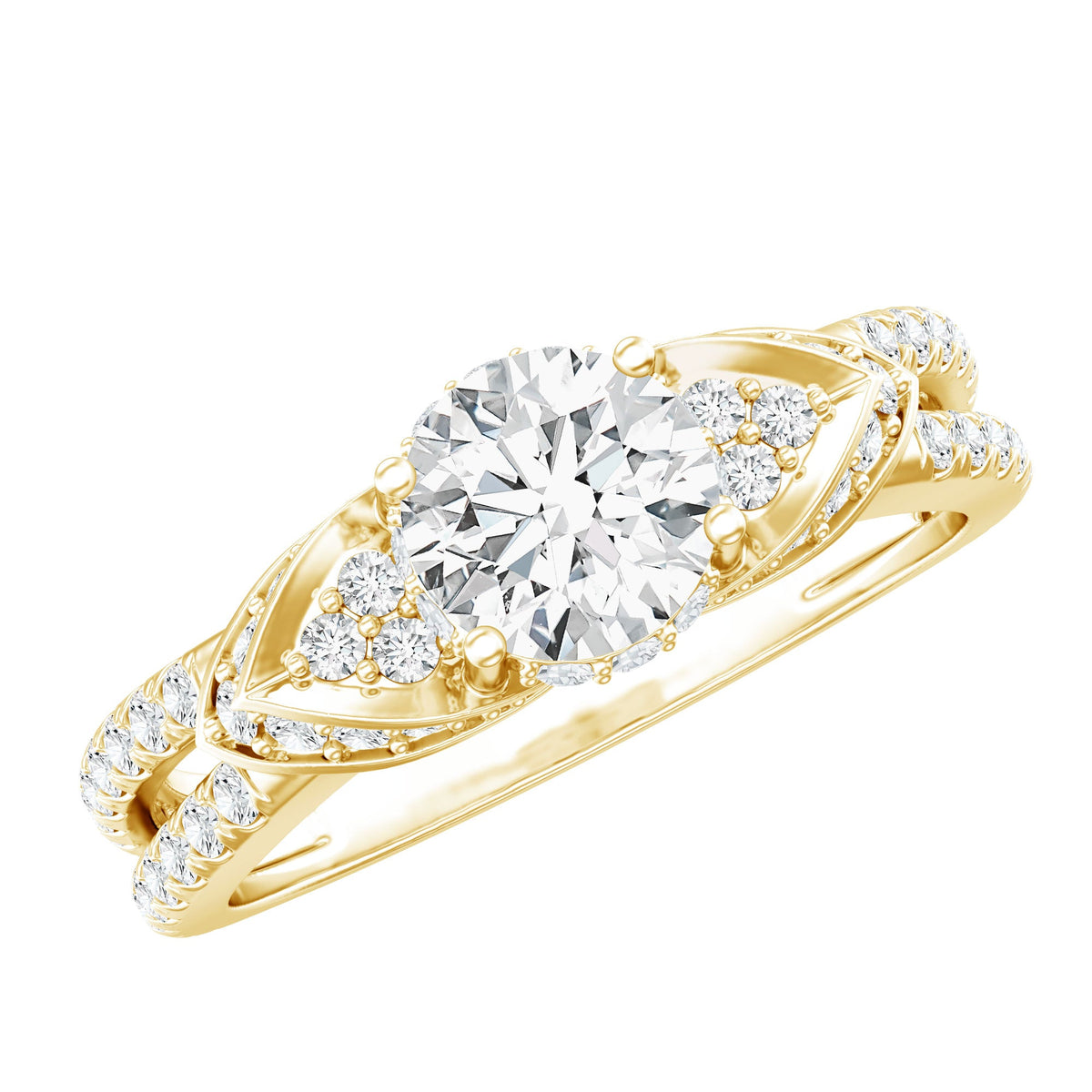 Lab Grown Diamond Round Engagement Ring With Side Stone