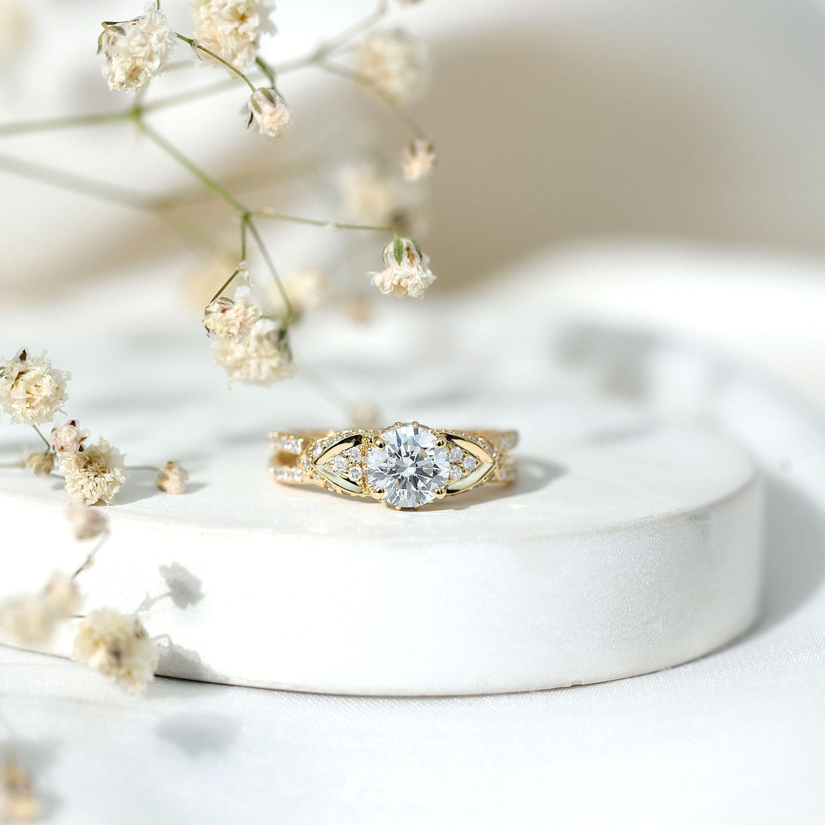 Lab Grown Diamond Round Engagement Ring With Side Stone
