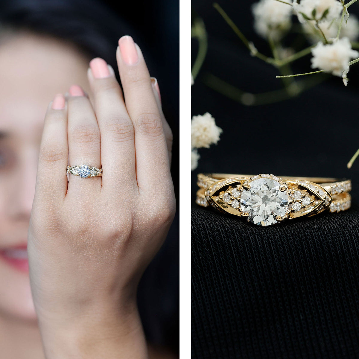 Lab Grown Diamond Round Engagement Ring With Side Stone