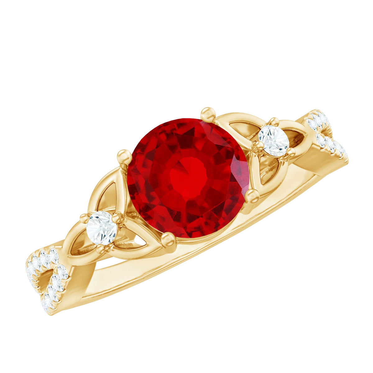 Certified Lab Created Ruby Solitaire Engagement Ring with Diamonds