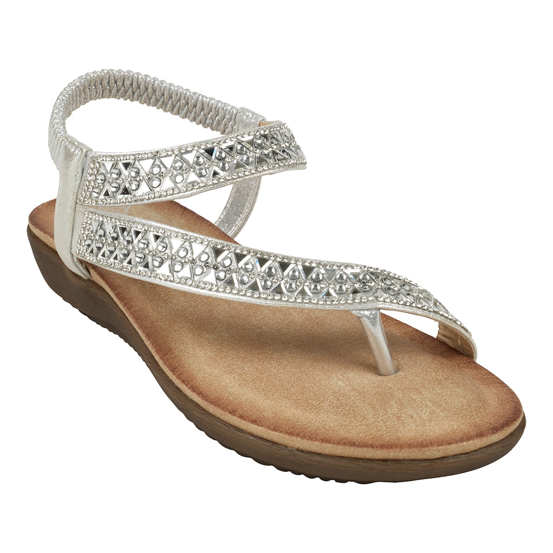 Women's Reille Silver Jeweled Slingback Flat Sandals