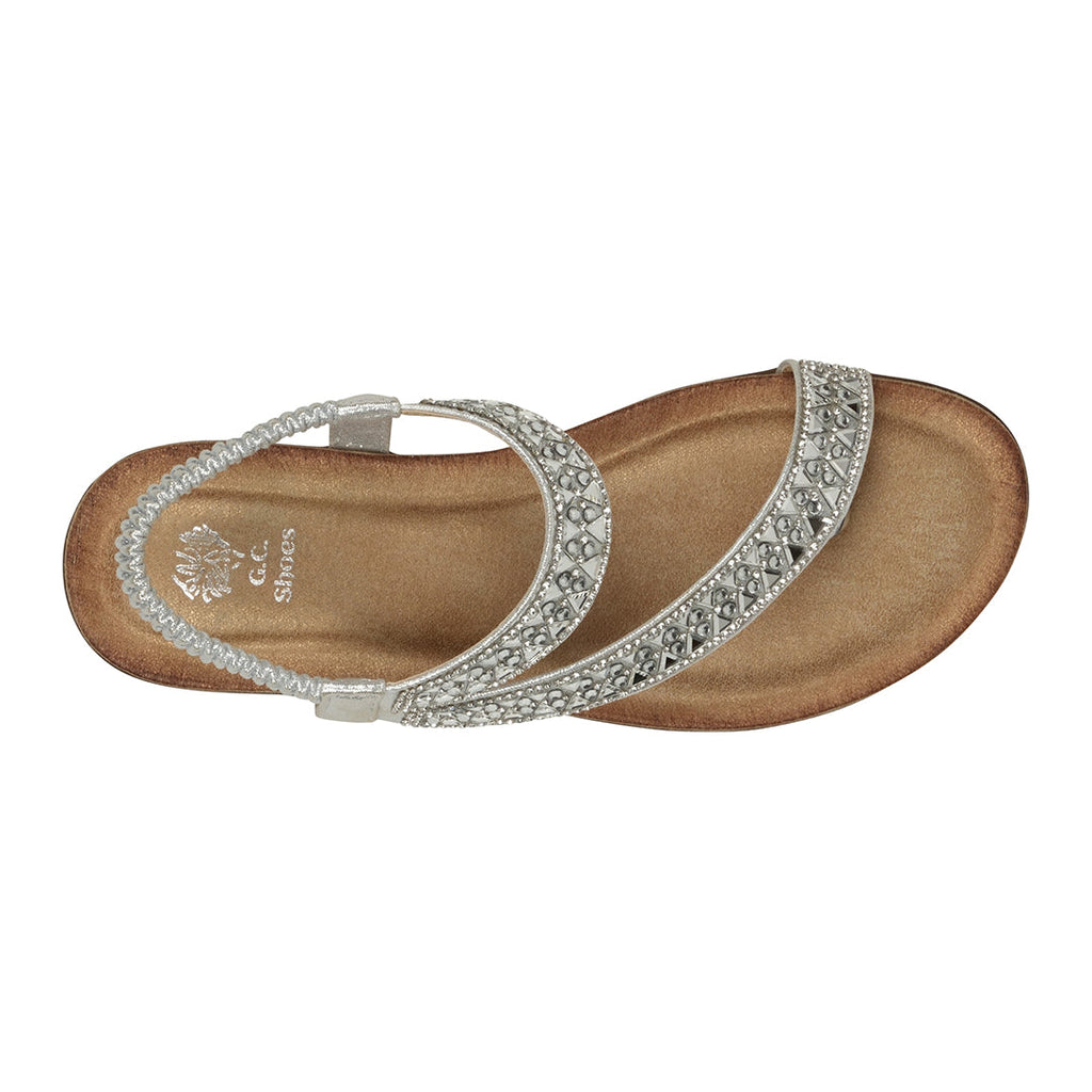 Women's Reille Silver Jeweled Slingback Flat Sandals