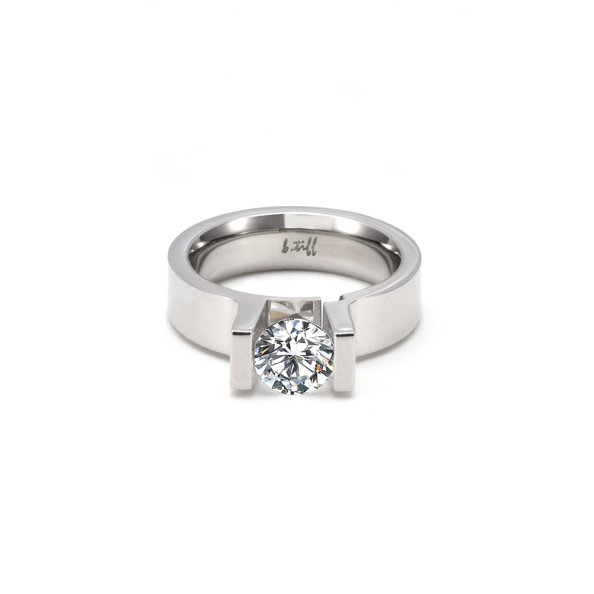 RG074W B.Tiff Tension 1 ct Round Solitaire Engagement Ring