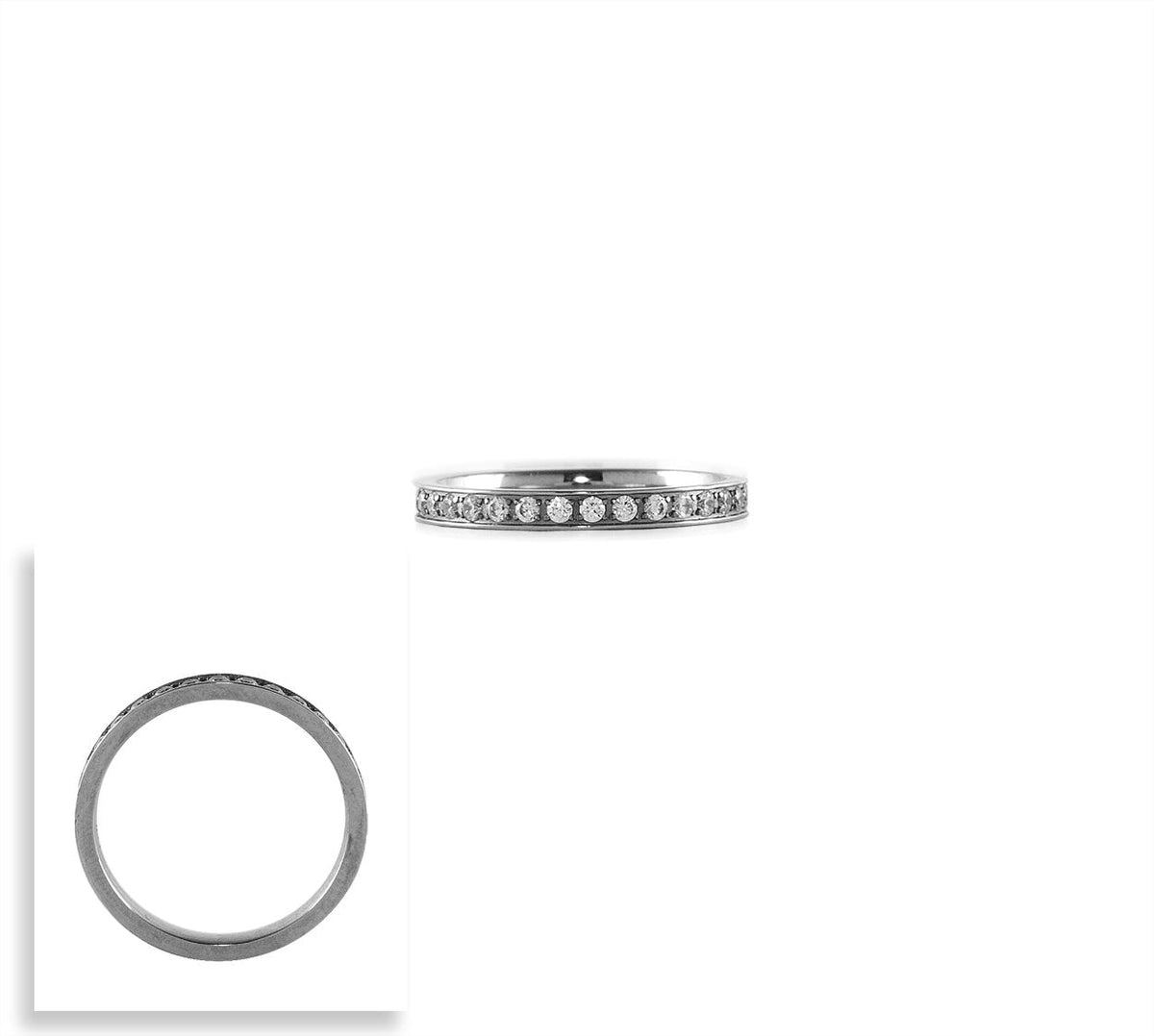 B.Tiff Aŭreolo 2 ct Round Halo Engagement Ring & Eternity Band Set