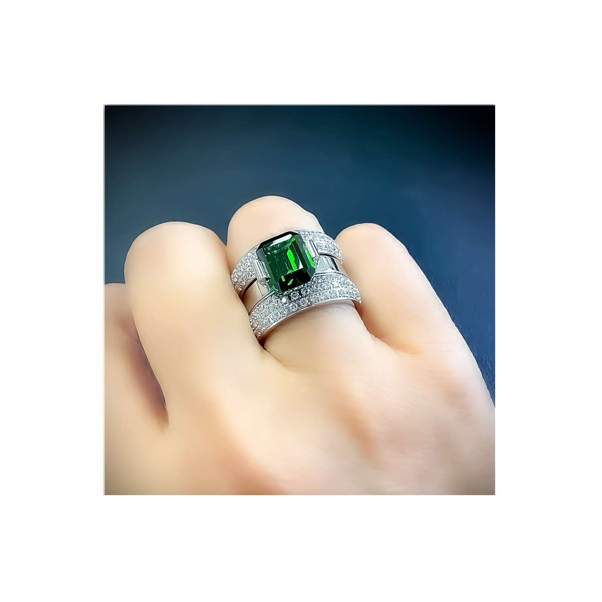 RG210GR B.Tiff 3 ct Green Emerald Cut Engagement Ring