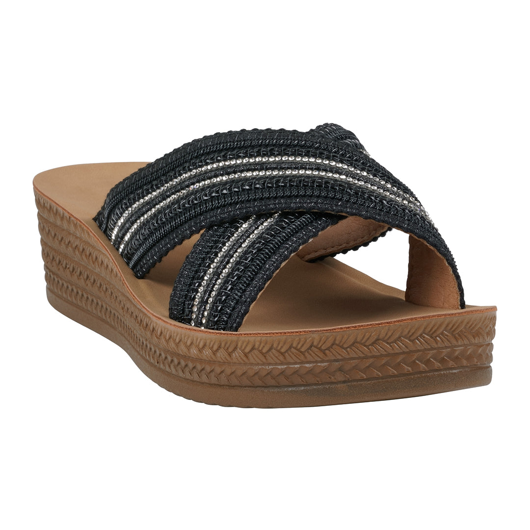 Women's Robyn Black Embellished Cross Strap Sandals