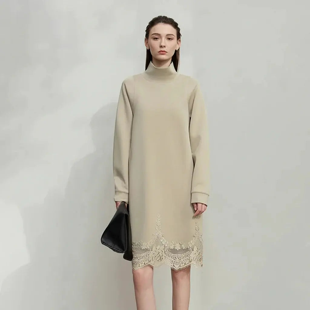 Turtleneck Knit Winter Dress for Women