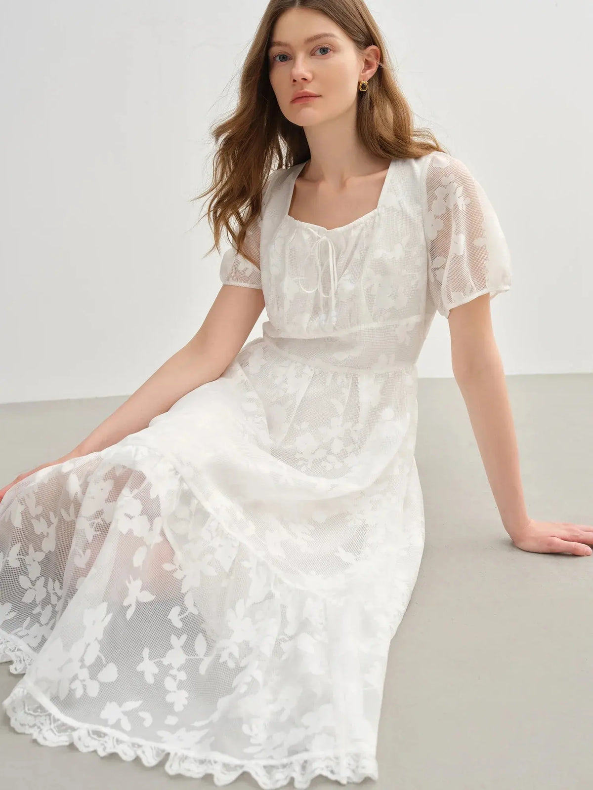 Plus-Size French Tie-Neck Burnout Mini Dress