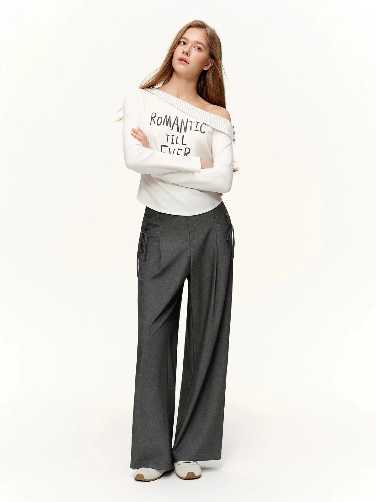 Women's Asymmetric Stripe Long Sleeve T-Shirt Letter Print Top