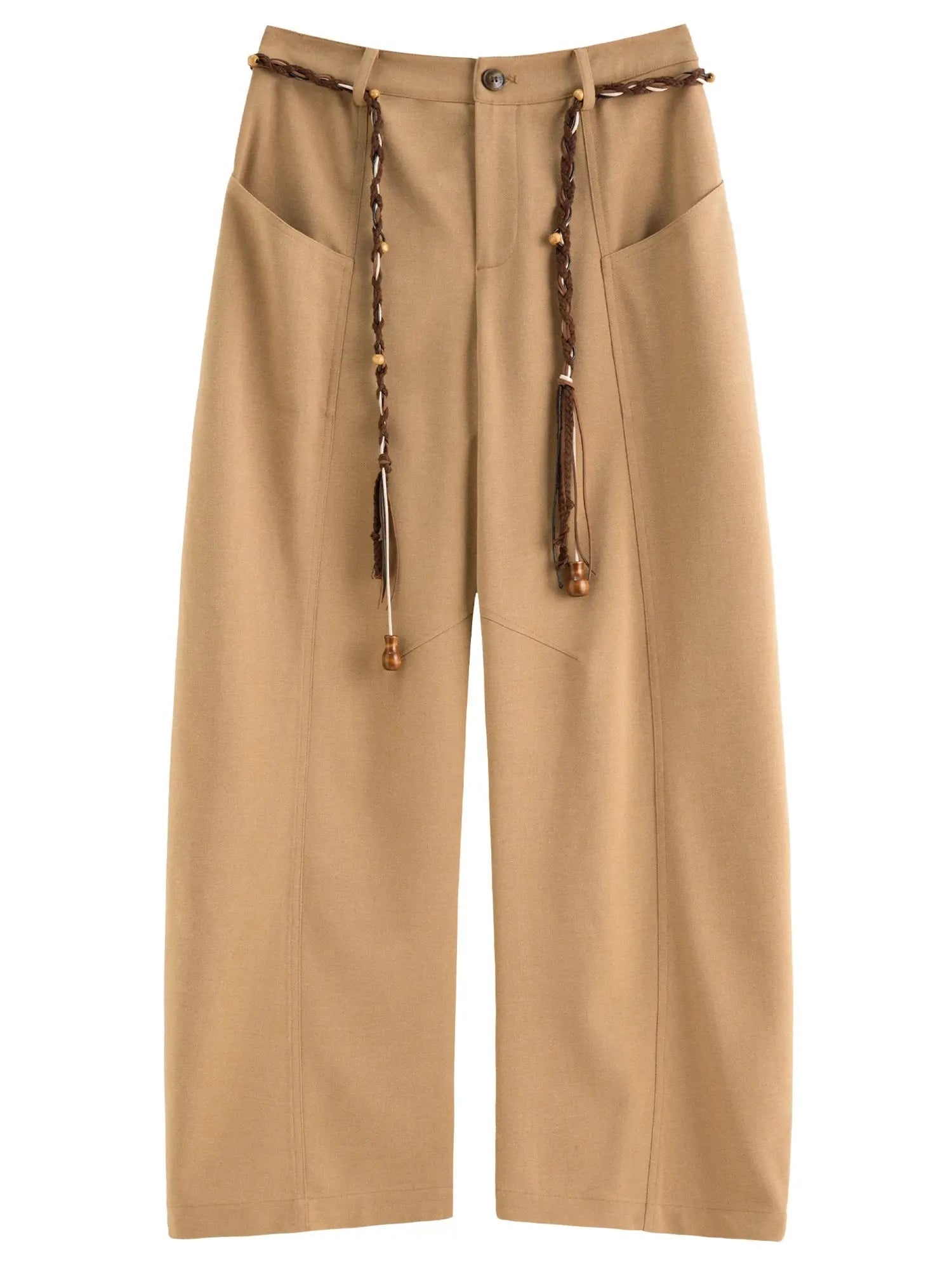 Curved Hem Wide-Leg Pants