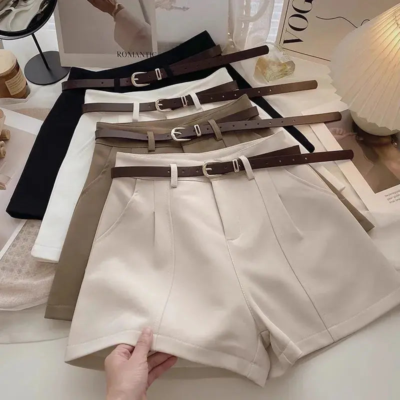 Vintage-Inspired Solid High-Waist A-Line Shorts