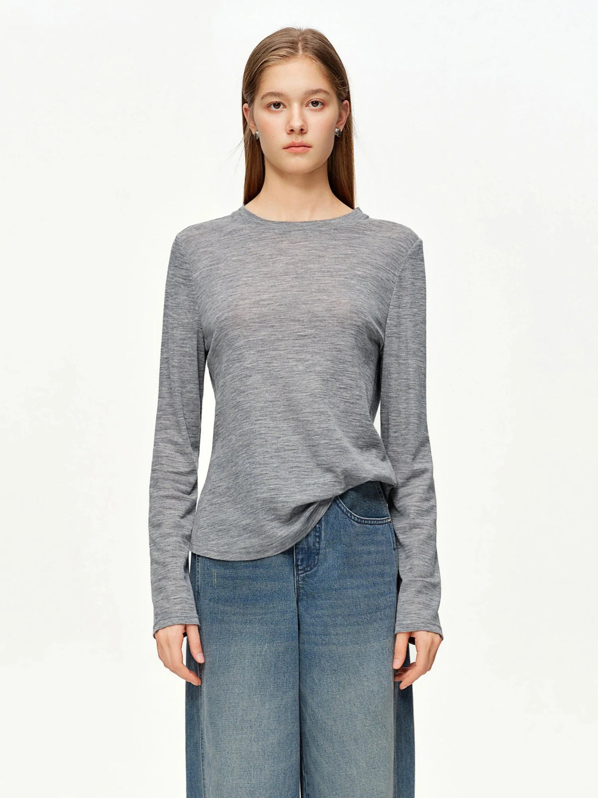 Women's Knit Top Green & Gray Layered Two-Piece Knit