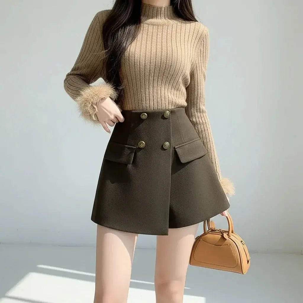 Chic A-Line High-Waist Suit Shorts - Autumn/Winter