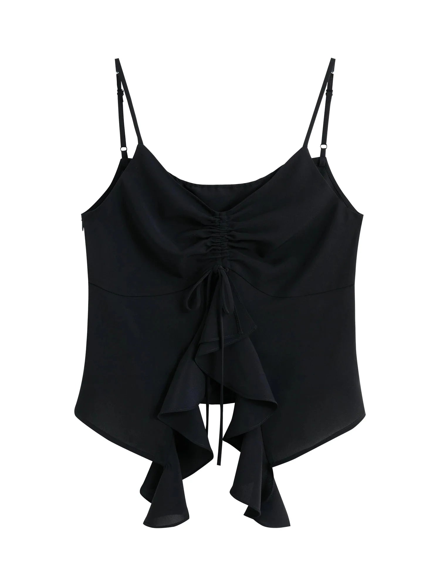 Irregular Ruffle Strappy Top Solid Color Summer Vest