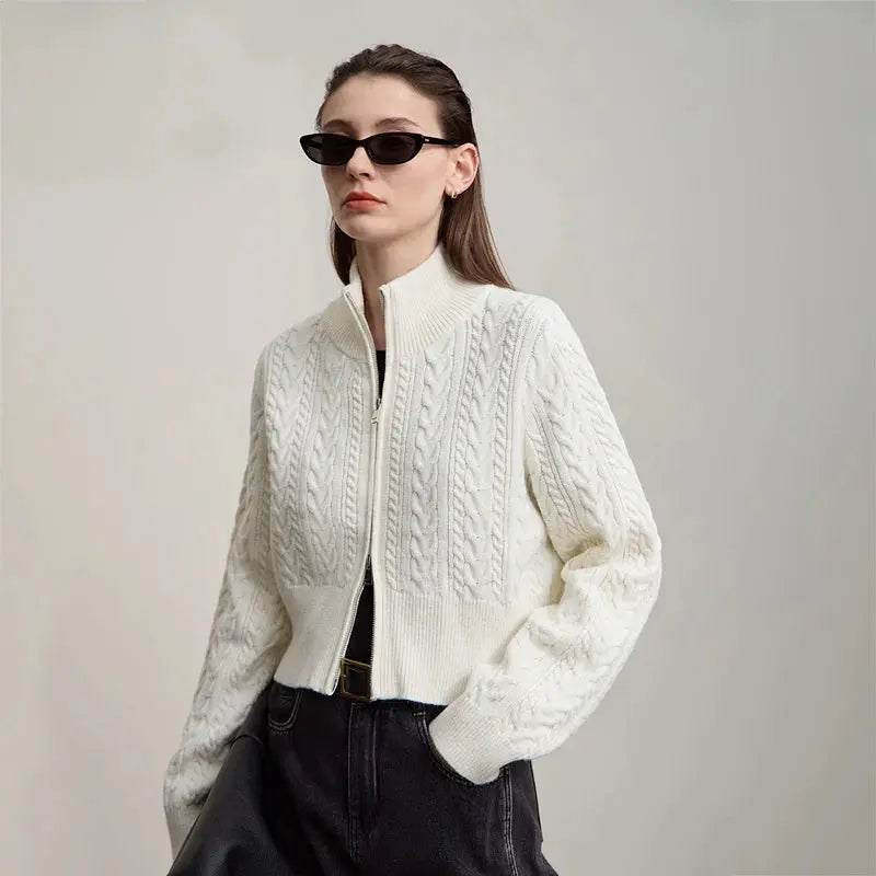 Minimalist High-Neck Zip Cardigan