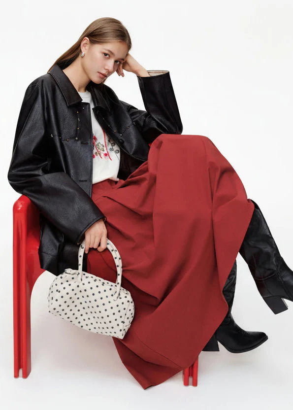 High Waist 3D Pleated Midi Skirt with Side Tie & Ruffles
