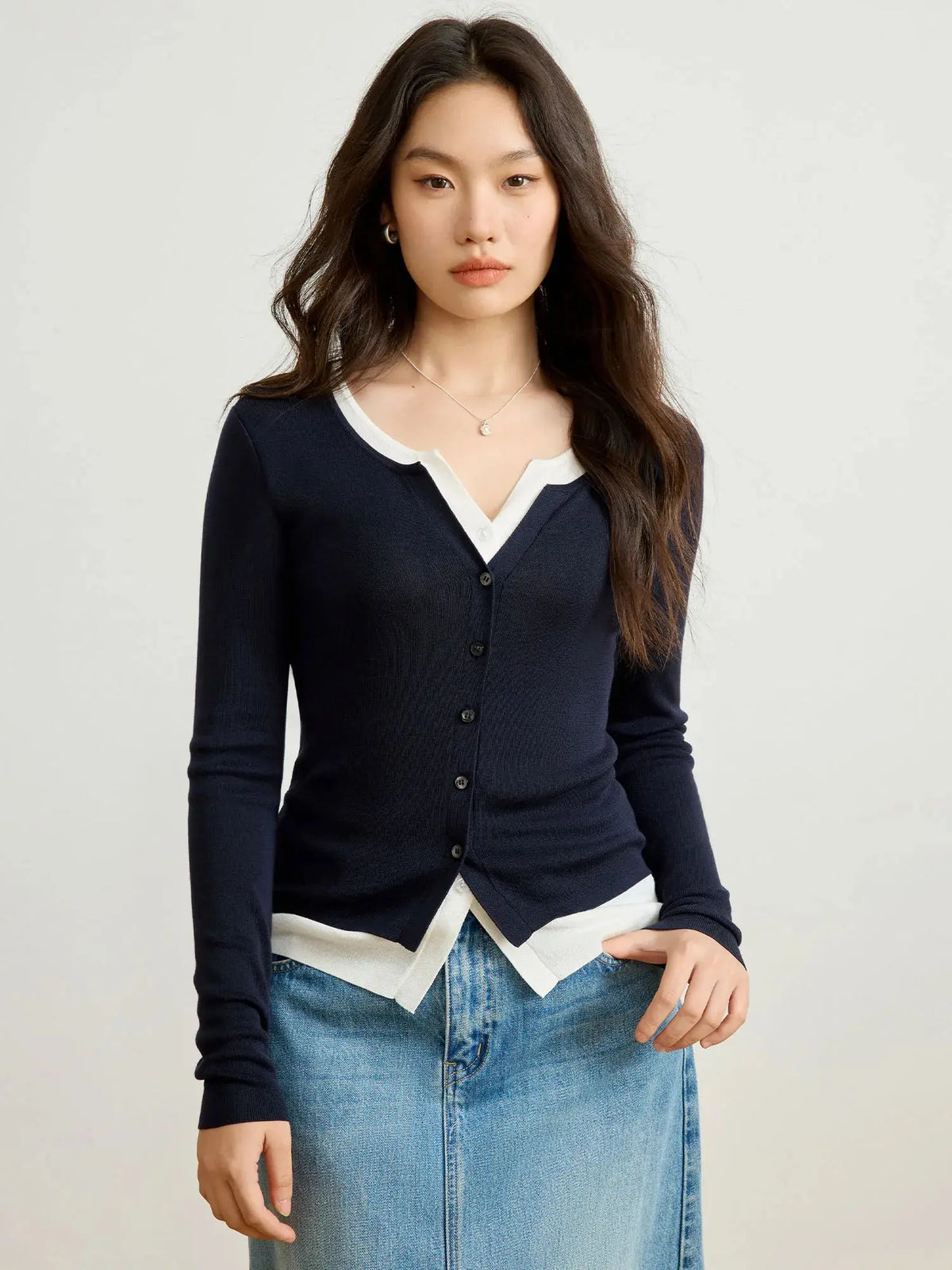 Plus Size Colorblock Layered Knit Pullover