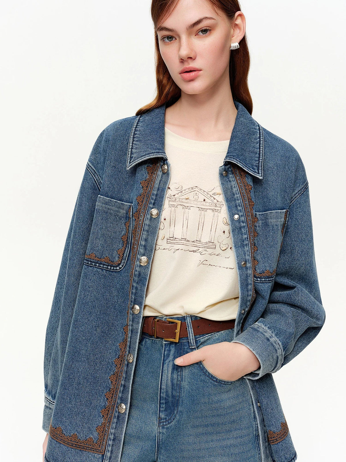 Embroidered Denim Jacket Lace Women's Spring Outerwear