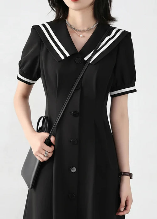Black Navy Collar Dress Chic Office & Party Wear