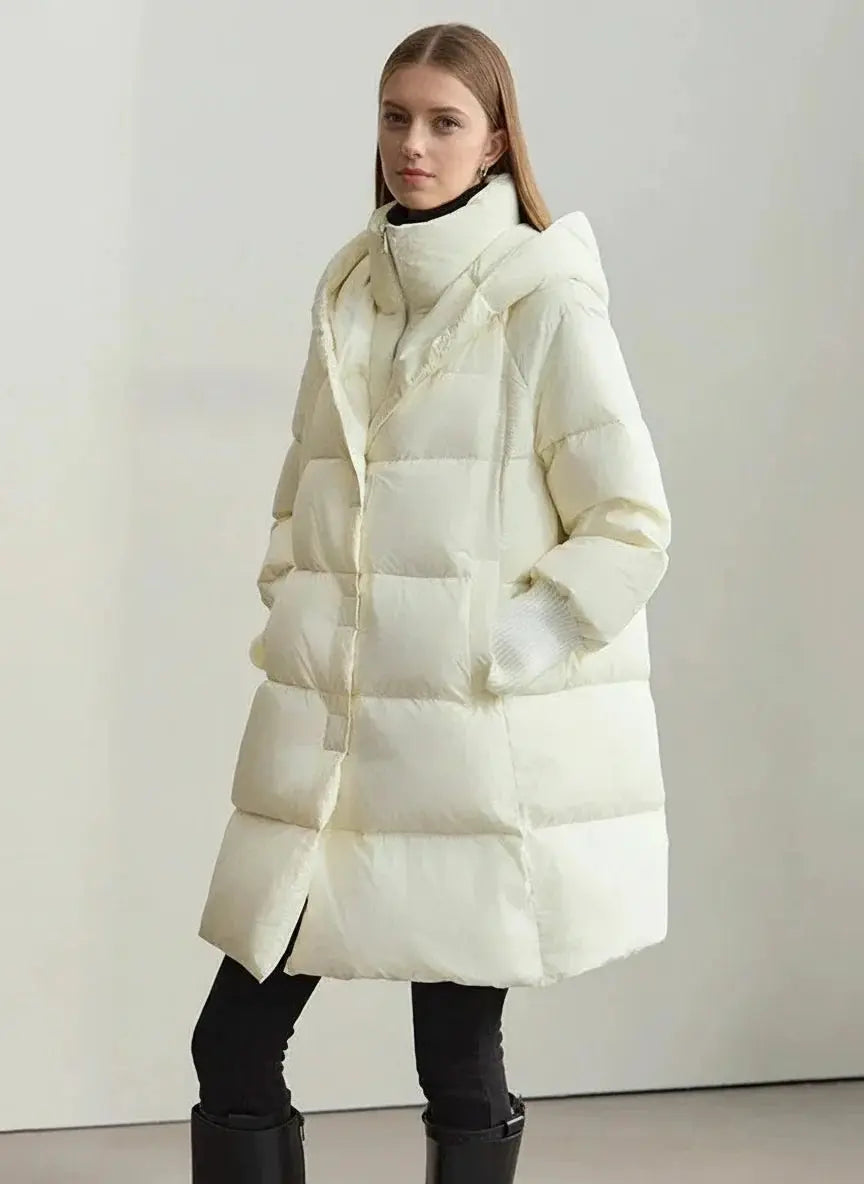 Magnetic Buckle Hooded Down Coat