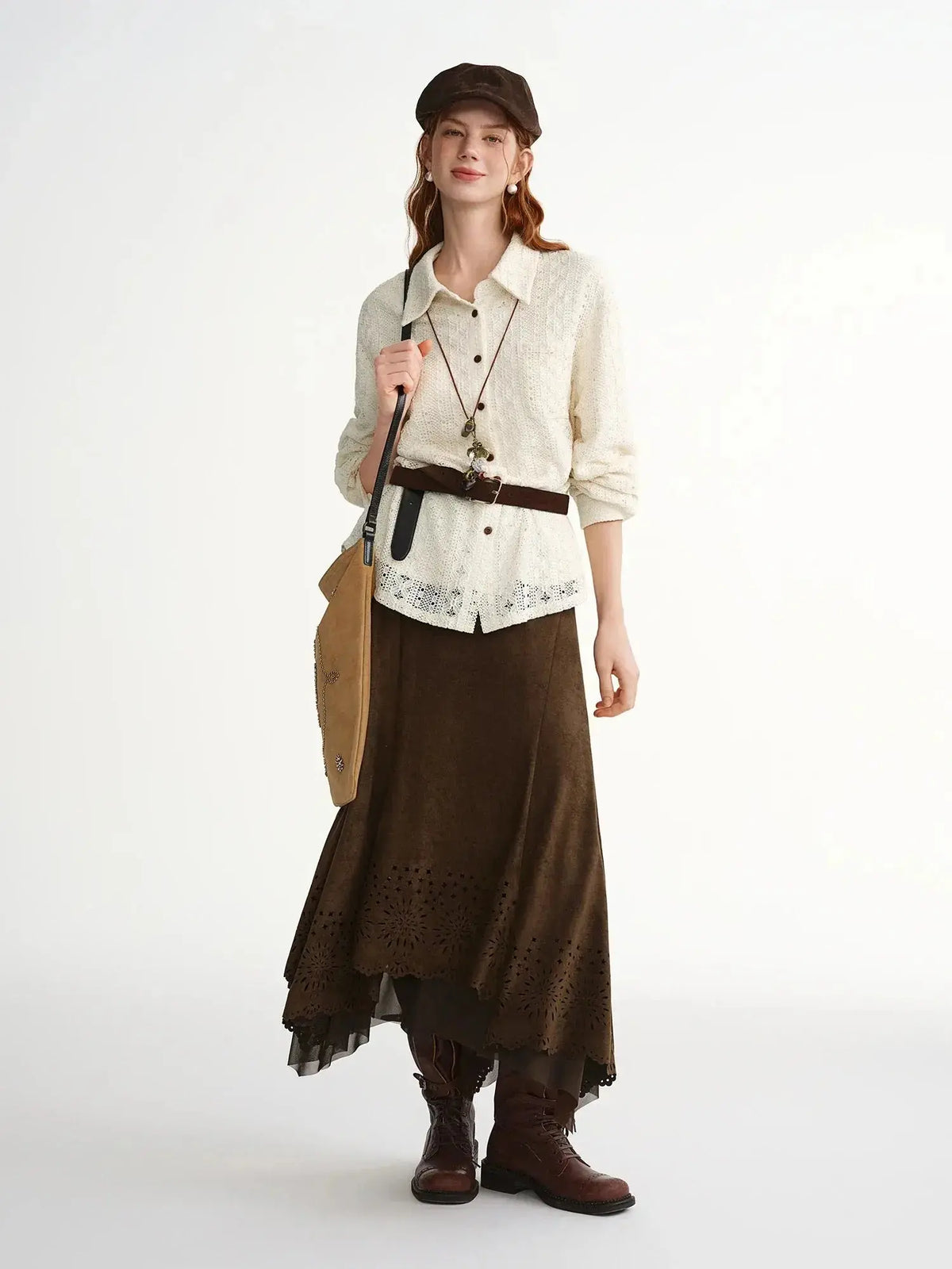 Plus-Size Cut-Out Velvet Midi Skirt