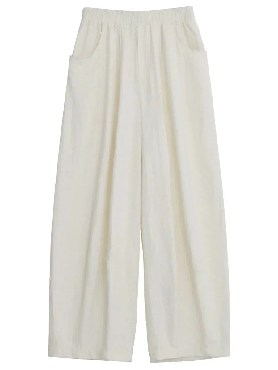 White Wide-Leg Pants High-Waisted Casual