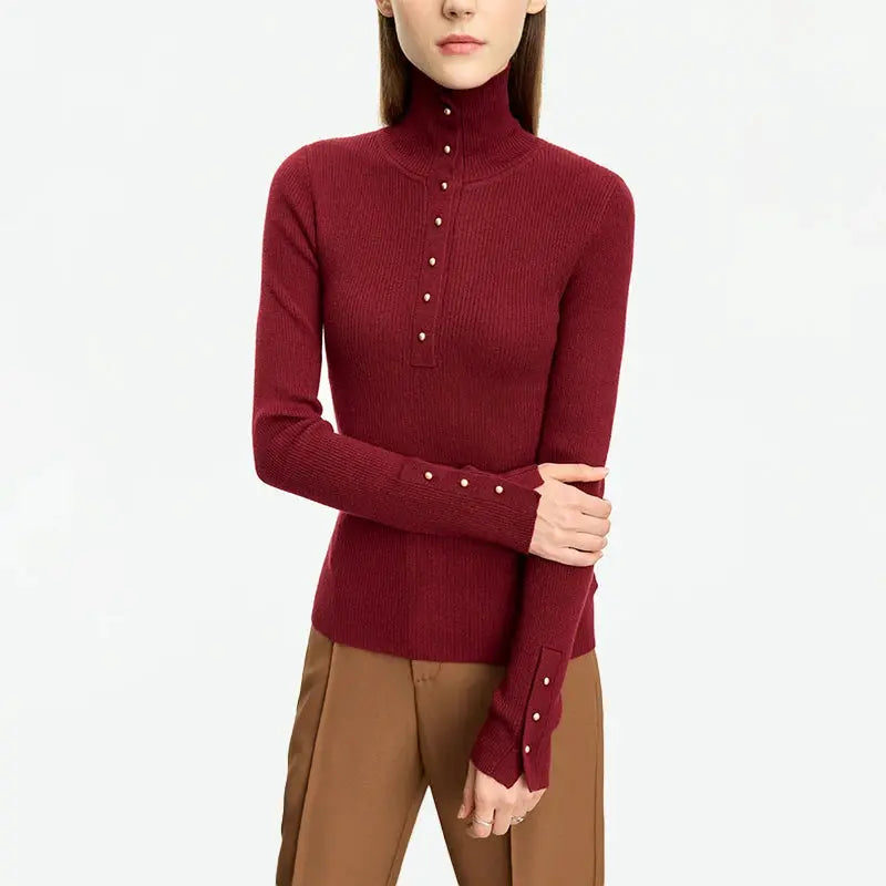 Women's Minimalist Half Cardigan Turtleneck