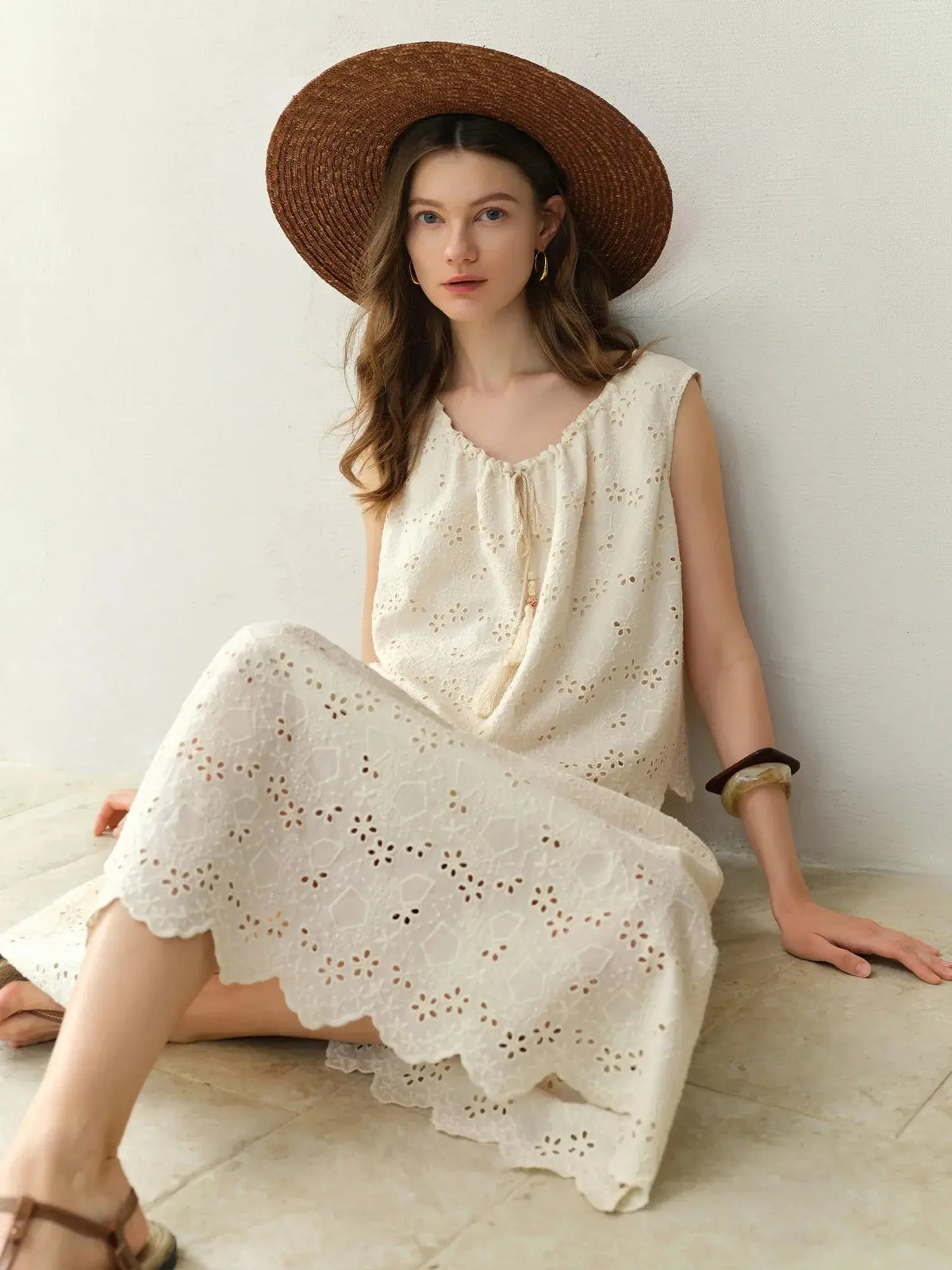Textured Midi Skirt & Tank in Ivory