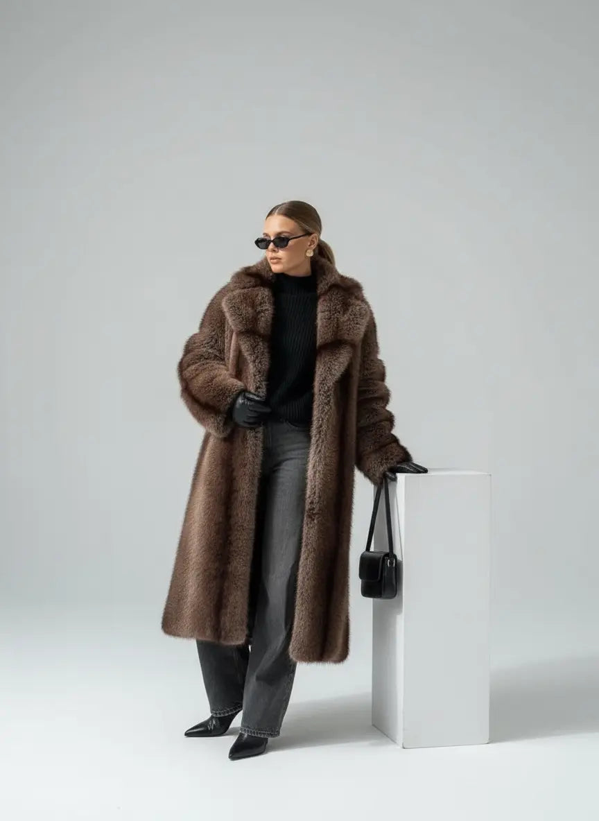 Women's Faux Fur Lapel Coat