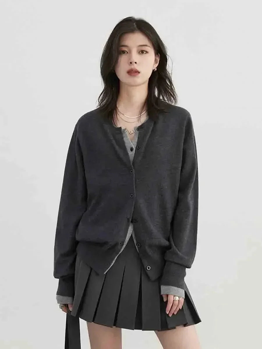 O-Neck Knit Cardigan Loose Single-Breasted Sweater