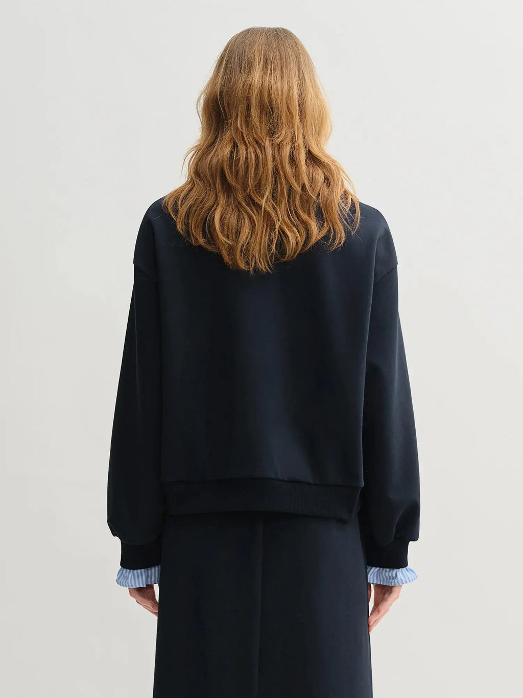 Plus Size Navy Blue Sweater Skirt Set - Long Sleeve Autumn Fashion