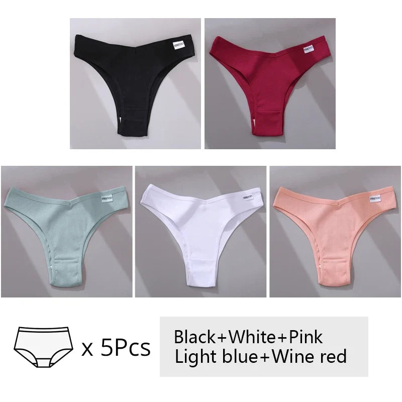 5Pcs/Set Women Cotton Brazilian Panties V Waist Female Underwear Comfortable Underwear Low Rise T-Back Bikini Girls Lingerie New