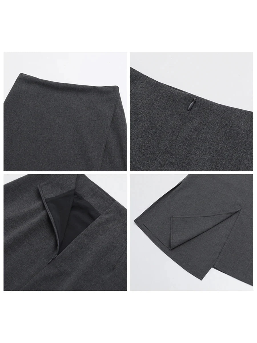 Casual Straight Tube Skirt Irregular Slit Design