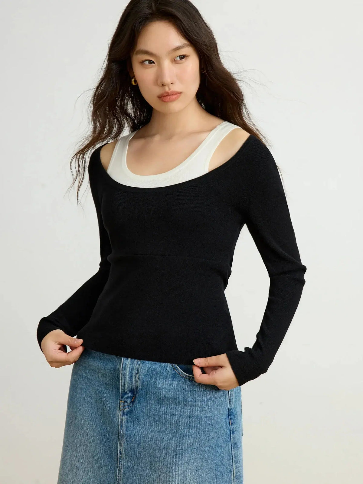 Plus Size Contrast Faux 2-Piece Sweater