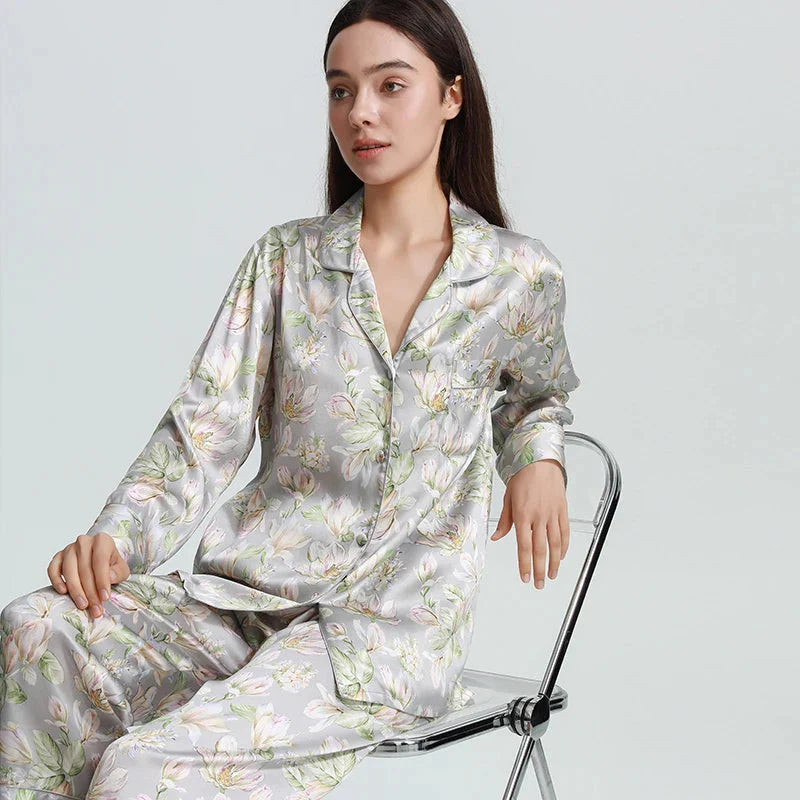 Luxury Mulberry Silk Floral Pajama 3-Piece Suite