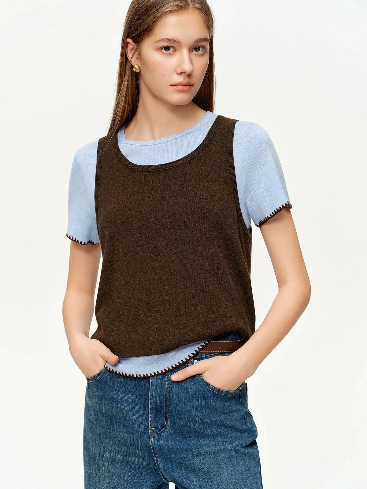 Women's Color-Block Knit 2-Piece Set Spring Fashion