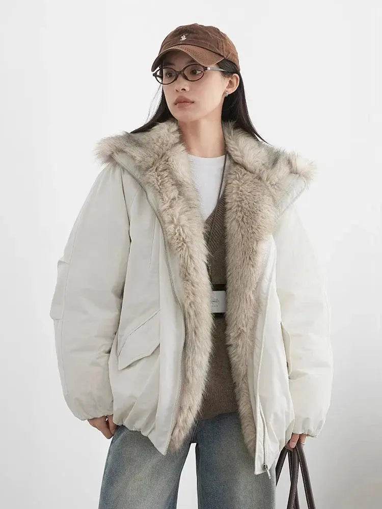 Faux Fur Collar Down Jacket Casual Winter Warm Coat for Women