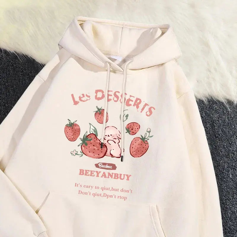 Cute Rabbit Strawberry Print Women's Hoodie